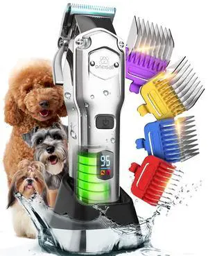 Professional Dog Grooming Clippers for Thick Hair | 4 Metal Combs,Stainless Steel Blades,Rechargeable Cordless,Low Noise,4H Runtime,IPX7 Waterproof,LED Display,676PRO Professional Dog Grooming Clippers for Thick Hair | 4 Metal Combs,Stainless Steel Blades,Rechargeable Cordless,Low Noise,4H Runtime,IPX7 Waterproof,LED Display,676PRO