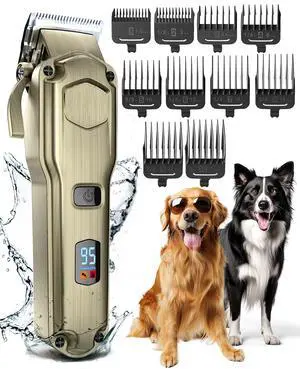 Dog Clippers for Grooming Thick Heavy Coats | Low Noise,Rechargeable Cordless,Stainless Steel Blade,IPX7 Waterproof,10 Guide Combs,for Thick/Double/Curly Hair, 676 Gold Dog Clippers for Grooming Thick Heavy Coats | Low Noise,Rechargeable Cordless,Stainless Steel Blade,IPX7 Waterproof,10 Guide Combs,for Thick/Double/Curly Hair, 676 Gold