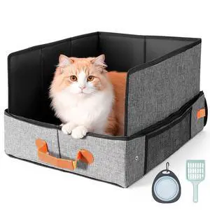 Portable Cat Litter Box for Travel, Foldable Litter Box with Lid for Car Travel and Hotle Stays, Waterproof and Easy Clean Portable Cat Litter Box for Travel, Foldable Litter Box with Lid for Car Travel and Hotle Stays, Waterproof and Easy Clean