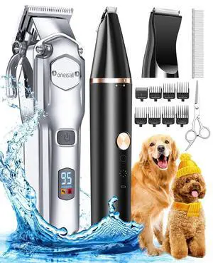 Dog Grooming Kit for Thick/Matted Hair with Stainless Steel Blade | Powerful Motor, Dog Clippers+Paw Trimmers, IPX7 Waterproof, Low Noise, Cordless & Long Battery Life Dog Grooming Kit for Thick/Matted Hair with Stainless Steel Blade | Powerful Motor, Dog Clippers+Paw Trimmers, IPX7 Waterproof, Low Noise, Cordless & Long Battery Life