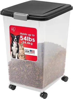 IRIS USA Dog Food Storage Container, Up to 54 lbs, Black, Made in USA | Wheels for Mobility, Airtight Seal, BPA-Free, Best for Bird Seed, Cat food, Cat Litter, Chicken Feed, Pellets, Flour, Rice IRIS USA Dog Food Storage Container, Up to 54 lbs, Black, Made in USA | Wheels for Mobility, Airtight Seal, BPA-Free, Best for Bird Seed, Cat food, Cat Litter, Chicken Feed, Pellets, Flour, Rice
