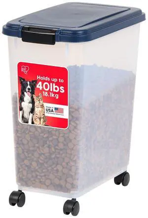 IRIS USA Dog Food Storage Container, Up to 40 lbs, Navy, Made in USA | Wheels for Mobility, Airtight Seal, BPA-Free, Best for Bird Seed, Cat food, Cat Litter, Chicken Feed, Pellets IRIS USA Dog Food Storage Container, Up to 40 lbs, Navy, Made in USA | Wheels for Mobility, Airtight Seal, BPA-Free, Best for Bird Seed, Cat food, Cat Litter, Chicken Feed, Pellets