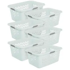 Sterilite Rectangular Laundry Basket, Plastic Clothes Hamper, 6-Pack | 2 Bushel, Mint - Ventilated Open-Top Utility Wash Bin with 4 Handles and Large Clothing Load Capacity Sterilite Rectangular Laundry Basket, Plastic Clothes Hamper, 6-Pack | 2 Bushel, Mint - Ventilated Open-Top Utility Wash Bin with 4 Handles and Large Clothing Load Capacity