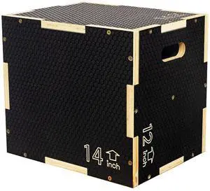Fitvids 16" x 14" x 12" Non-Slip Wooden Plyo Box Jump Exercise Platform, Plyometric Workout Equipment for Home Gym, Training Step Box, Black Fitvids 16" x 14" x 12" Non-Slip Wooden Plyo Box Jump Exercise Platform, Plyometric Workout Equipment for Home Gym, Training Step Box, Black
