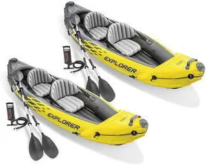 INTEX 68307EP Explorer K2 Inflatable Kayak Set: Deluxe 86in Kayak Paddles and High-Output Pump Adjustable Seats with Backrest Removable Skeg 2-Person 400lb Weight Capacity, 2 Pack INTEX 68307EP Explorer K2 Inflatable Kayak Set: Deluxe 86in Kayak Paddles and High-Output Pump Adjustable Seats with Backrest Removable Skeg 2-Person 400lb Weight Capacity, 2 Pack