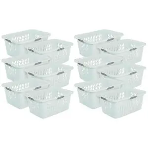 Sterilite Rectangular Laundry Basket, Plastic Clothes Hamper, 12-Pack | 2 Bushel, Mint - Ventilated Open-Top Utility Wash Bin with 4 Handles and Large Clothing Load Capacity Sterilite Rectangular Laundry Basket, Plastic Clothes Hamper, 12-Pack | 2 Bushel, Mint - Ventilated Open-Top Utility Wash Bin with 4 Handles and Large Clothing Load Capacity