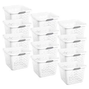 Sterilite Square Laundry Basket, Plastic Clothes Hamper, 12 Pack | 1.5 Bushel Capacity, White, Large Bin with Comfort Grip Handles and Reinforced Rim Sterilite Square Laundry Basket, Plastic Clothes Hamper, 12 Pack | 1.5 Bushel Capacity, White, Large Bin with Comfort Grip Handles and Reinforced Rim