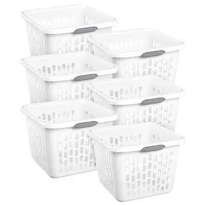 Sterilite Square Laundry Basket, Plastic Clothes Hamper, 6-Pack | 1.5 Bushel Capacity, White, Dirty Clothing Storage, Ventilated Rectangular Holes & Large Comfort Grip Handles for Easy Carry Sterilite Square Laundry Basket, Plastic Clothes Hamper, 6-Pack | 1.5 Bushel Capacity, White, Dirty Clothing Storage, Ventilated Rectangular Holes & Large Comfort Grip Handles for Easy Carry