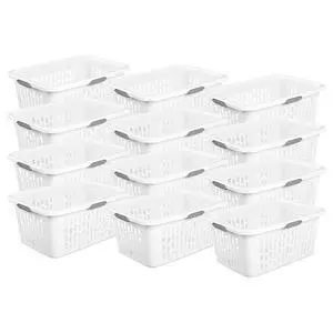 Sterilite Laundry Basket, Plastic Clothes Hamper, Large Rectangle Bin with Comfort Grip Handles and Reinforced Rim, 2 Bushel Capacity, White, 12 Pack Sterilite Laundry Basket, Plastic Clothes Hamper, Large Rectangle Bin with Comfort Grip Handles and Reinforced Rim, 2 Bushel Capacity, White, 12 Pack