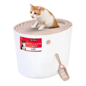 IRIS USA Large Top Entry Cat Litter Box, Hooded Privacy, Beige/White | Multi-Cat Households, Enclosed Top Access, Protected Interior, Mess Containment System, Odor Trapping, Reduced Tracking IRIS USA Large Top Entry Cat Litter Box, Hooded Privacy, Beige/White | Multi-Cat Households, Enclosed Top Access, Protected Interior, Mess Containment System, Odor Trapping, Reduced Tracking