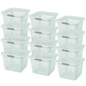Sterilite Laundry Basket, Plastic Clothes Hamper, Large Square Bin with Comfort Grip Handles and Reinforced Rim, 1.5 Bushel Capacity, Mint, 12 Pack Sterilite Laundry Basket, Plastic Clothes Hamper, Large Square Bin with Comfort Grip Handles and Reinforced Rim, 1.5 Bushel Capacity, Mint, 12 Pack