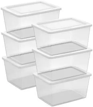 Sterilite Clear Storage Box Stackable Tote, 58 Quart, 6-Pack | Clear Plastic Container with Secure Snapping Lids for Home and Office Organization, White Sterilite Clear Storage Box Stackable Tote, 58 Quart, 6-Pack | Clear Plastic Container with Secure Snapping Lids for Home and Office Organization, White