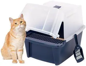 IRIS USA Large Front Door Cat Litter Box, Walk-in Entry, Navy | Senior Cats, Private Enclosure Design, Flip Door Access, Covered Walk-Through, Privacy Hood, Contained Environment IRIS USA Large Front Door Cat Litter Box, Walk-in Entry, Navy | Senior Cats, Private Enclosure Design, Flip Door Access, Covered Walk-Through, Privacy Hood, Contained Environment