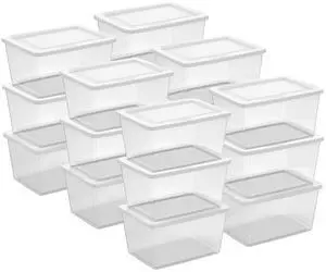 Sterilite Clear Storage Box Stackable Tote, 58 Quart, 18-Pack | Clear Plastic Container with Secure Snapping Lids for Home and Office Organization, White Sterilite Clear Storage Box Stackable Tote, 58 Quart, 18-Pack | Clear Plastic Container with Secure Snapping Lids for Home and Office Organization, White