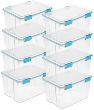 Sterilite Gasket Storage Box with Lids for Home & Office, 54 Quart, 8-Pack | Heavy-Duty, Stackable, and Organizing Containers for Bathroom, Cabinet, Closet, and Garage, Clear and Blue Aquarium Latches Sterilite Gasket Storage Box with Lids for Home & Office, 54 Quart, 8-Pack | Heavy-Duty, Stackable, and Organizing Containers for Bathroom, Cabinet, Closet, and Garage, Clear and Blue Aquarium Latches