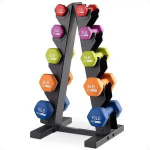 HolaHatha 1, 2 and 3 lb Neoprene Dumbbell Strength Training Weight Set with Rack HolaHatha 1, 2 and 3 lb Neoprene Dumbbell Strength Training Weight Set with Rack