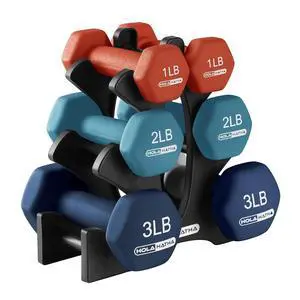 HolaHatha 1, 2 and 3 lb Neoprene Dumbbell Strength Training Weight Set with Rack HolaHatha 1, 2 and 3 lb Neoprene Dumbbell Strength Training Weight Set with Rack