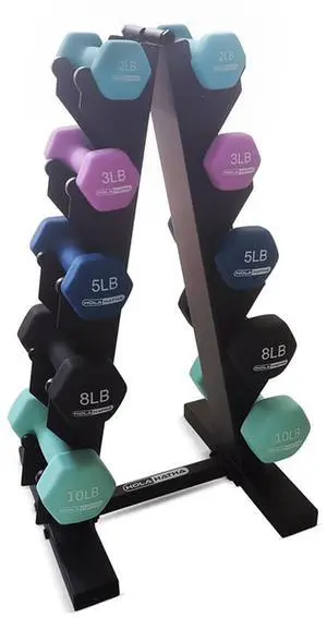 HolaHatha 1, 2 and 3 lb Neoprene Dumbbell Strength Training Weight Set with Rack HolaHatha 1, 2 and 3 lb Neoprene Dumbbell Strength Training Weight Set with Rack