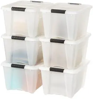 IRIS USA 6-Pack 32 Quart Storage Bins with Lids, Pearl | Conceals contents for a neat look, Ideal for linens, décor, closet essentials, and household supplies IRIS USA 6-Pack 32 Quart Storage Bins with Lids, Pearl | Conceals contents for a neat look, Ideal for linens, décor, closet essentials, and household supplies