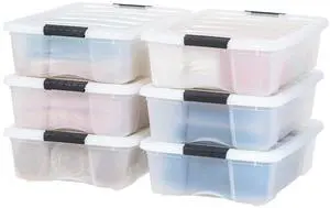 IRIS USA 6-Pack 27 Quart Storage Bins with Lids, Pearl | Conceals contents for a clean look. Great for linens, décor, closet storage, and supplies. Nestable design saves space IRIS USA 6-Pack 27 Quart Storage Bins with Lids, Pearl | Conceals contents for a clean look. Great for linens, décor, closet storage, and supplies. Nestable design saves space
