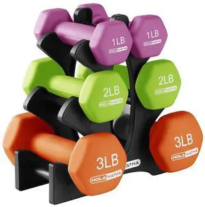 HolaHatha 1, 2 and 3 lb Neoprene Dumbbell Strength Training Weight Set with Rack HolaHatha 1, 2 and 3 lb Neoprene Dumbbell Strength Training Weight Set with Rack