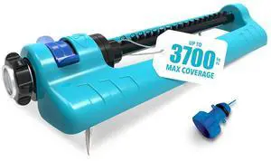 Aqua Joe Oscillating Sprinkler with Adjustable Spray, 18 Clog-Resistant Nozzles, Standard Base w/Metal Ground Spike, 3700 Square Foot Coverage Aqua Joe Oscillating Sprinkler with Adjustable Spray, 18 Clog-Resistant Nozzles, Standard Base w/Metal Ground Spike, 3700 Square Foot Coverage