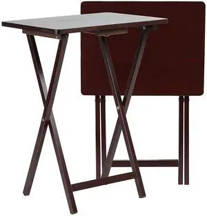 PJ Wood - Folding TV Tray Set of 2 - Espresso Wood Tables | Solid Rubberwood, 25 lb Capacity, 19.09 x 14.57 in Top, 25.98 in Height, 3 in Thick When Closed, Pre Assembled, Indoor Use PJ Wood - Folding TV Tray Set of 2 - Espresso Wood Tables | Solid Rubberwood, 25 lb Capacity, 19.09 x 14.57 in Top, 25.98 in Height, 3 in Thick When Closed, Pre Assembled, Indoor Use
