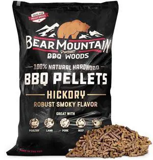 Bear Mountain Hickory Wood Pellets for Smoker and Grill, 40lb Bag | Works in All Pellet Grills, Pure 100% Hardwood - No Fillers or Oils - Delivers Low Ash & Rich, Authentic Smoke Flavor Bear Mountain Hickory Wood Pellets for Smoker and Grill, 40lb Bag | Works in All Pellet Grills, Pure 100% Hardwood - No Fillers or Oils - Delivers Low Ash & Rich, Authentic Smoke Flavor
