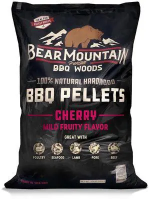 Bear Mountain Premium BBQ Woods 100% All-Natural Hardwood Pellets - Cherry Flavor (20 lb. Bag) Perfect for Pellet Smokers, Fruity Wood-Fired Flavor Bear Mountain Premium BBQ Woods 100% All-Natural Hardwood Pellets - Cherry Flavor (20 lb. Bag) Perfect for Pellet Smokers, Fruity Wood-Fired Flavor