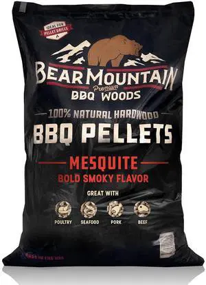 Bear Mountain Mesquite Wood Pellets for Smoker, Grill, & BBQ, 40lb Bag | Works in All Pellet Grills, Pure 100% Hardwood - No Fillers or Oils - Delivers Low Ash & Rich, Authentic Smoke Flavor Bear Mountain Mesquite Wood Pellets for Smoker, Grill, & BBQ, 40lb Bag | Works in All Pellet Grills, Pure 100% Hardwood - No Fillers or Oils - Delivers Low Ash & Rich, Authentic Smoke Flavor