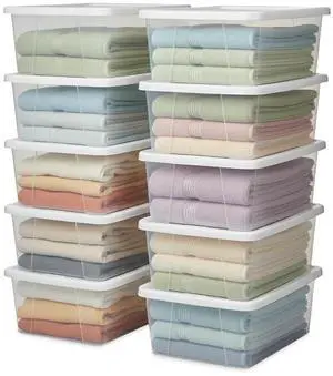 HOMZ Clear Plastic Storage Bins w/Snaplock Lids, 6 Qt, White, 10 Pack | Stackable Container Set for Home, Office Shelves, Kitchen, Garage, and Bathroom Organization HOMZ Clear Plastic Storage Bins w/Snaplock Lids, 6 Qt, White, 10 Pack | Stackable Container Set for Home, Office Shelves, Kitchen, Garage, and Bathroom Organization