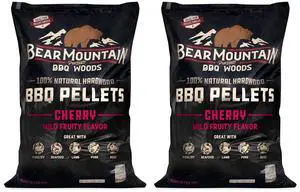 Bear Mountain 2-Pack All Natural Wood Pellets for Smoker, Grill & BBQ, 20 Lbs, Cherry - Premium Hardwood Barbecue Pellets for Indoor and Outdoor Grilling Bear Mountain 2-Pack All Natural Wood Pellets for Smoker, Grill & BBQ, 20 Lbs, Cherry - Premium Hardwood Barbecue Pellets for Indoor and Outdoor Grilling