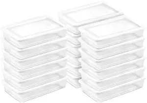 Sterilite 18 Pack Storage Box, 41 Quart Stackable Tote, Clear Plastic Container with Secure Snapping Lids for Home and Office Organization, White Sterilite 18 Pack Storage Box, 41 Quart Stackable Tote, Clear Plastic Container with Secure Snapping Lids for Home and Office Organization, White