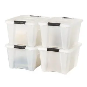 IRIS USA 4-Pack 32 Quart Storage Bins with Lids, Pearl | Conceals contents for a clean look. Great for linens, décor, closet storage, and supplies. Nestable design saves space IRIS USA 4-Pack 32 Quart Storage Bins with Lids, Pearl | Conceals contents for a clean look. Great for linens, décor, closet storage, and supplies. Nestable design saves space