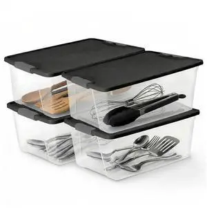 HOMZ 4-Pack Secure Latch, Clear Plastic Storage Organizer Bins, 15 Quart, Gray Lid - Stackable Container Boxes for Bedroom, Bathroom, Garage, and Office Organization HOMZ 4-Pack Secure Latch, Clear Plastic Storage Organizer Bins, 15 Quart, Gray Lid - Stackable Container Boxes for Bedroom, Bathroom, Garage, and Office Organization