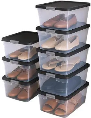 HOMZ 8-Pack Snaplock, Small Clear Plastic Storage Organizer Bins with Lids, 15 Quart, Gray - Stackable Container Boxes for Bedroom, Bathroom, Garage, and Office Organization HOMZ 8-Pack Snaplock, Small Clear Plastic Storage Organizer Bins with Lids, 15 Quart, Gray - Stackable Container Boxes for Bedroom, Bathroom, Garage, and Office Organization