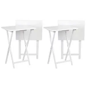 PJ Wood - Folding TV Tray Table Set - White Set of 4 | Solid Wood Construction, 14.57 in W x 19.09 in L x 26 in H, Collapsible Design, For Dining Or Work, Indoor Use PJ Wood - Folding TV Tray Table Set - White Set of 4 | Solid Wood Construction, 14.57 in W x 19.09 in L x 26 in H, Collapsible Design, For Dining Or Work, Indoor Use