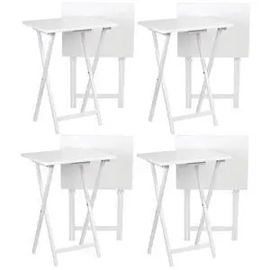 PJ Wood - Folding Wood TV Tray Table - White 8-Piece Set | Solid Construction, 14.57 in W x 19.09 in L x 26 in H, Compact Storage Design, Indoor Use, Modern Style, Requires Assembly PJ Wood - Folding Wood TV Tray Table - White 8-Piece Set | Solid Construction, 14.57 in W x 19.09 in L x 26 in H, Compact Storage Design, Indoor Use, Modern Style, Requires Assembly
