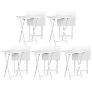 PJ Wood - Folding Wood TV Tray Table Set - White 10-Piece | Solid Construction, 14.57 in W x 19.09 in D x 26 in H, Space-Saving Storage, Square Shape, Modern Style, Indoor Use PJ Wood - Folding Wood TV Tray Table Set - White 10-Piece | Solid Construction, 14.57 in W x 19.09 in D x 26 in H, Space-Saving Storage, Square Shape, Modern Style, Indoor Use