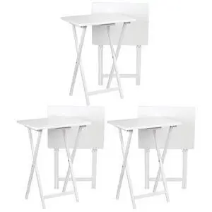 PJ Wood Folding TV Tray Table Set, White, 6-Piece Set | Solid Wood, 26 in Height, 19.09x14.57 in Surface, No Assembly Required, Indoor Use PJ Wood Folding TV Tray Table Set, White, 6-Piece Set | Solid Wood, 26 in Height, 19.09x14.57 in Surface, No Assembly Required, Indoor Use