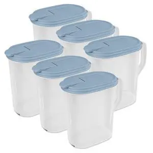 Sterilite Hinged Pitcher with Handle for Home and Kitchen, 1 Gallon, 6-Pack | Clear Plastic Pitchers and Drink Containers for Serving Water, Tea, Lemonade, Coffee, Soda, and Other Beverages Sterilite Hinged Pitcher with Handle for Home and Kitchen, 1 Gallon, 6-Pack | Clear Plastic Pitchers and Drink Containers for Serving Water, Tea, Lemonade, Coffee, Soda, and Other Beverages