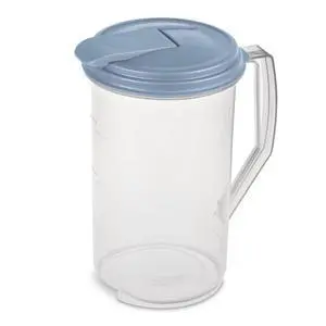 Sterilite 2 Quart Clear Round Plastic Pitcher, Dishwasher Proof with Blue Lid, Spout, and Handle for Easy Pouring, Washed Blue, 18-Pack Sterilite 2 Quart Clear Round Plastic Pitcher, Dishwasher Proof with Blue Lid, Spout, and Handle for Easy Pouring, Washed Blue, 18-Pack