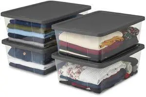 HOMZ 4-Pack Snaplock, Small Clear Plastic Storage Organizer Bins w/Lids, 12 Quart, Gray - Stackable Container Boxes for Bedroom, Bathroom, Garage, and Office Organization HOMZ 4-Pack Snaplock, Small Clear Plastic Storage Organizer Bins w/Lids, 12 Quart, Gray - Stackable Container Boxes for Bedroom, Bathroom, Garage, and Office Organization