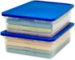 HOMZ 2-Pack Snaplock, Small Clear Plastic Storage Organizer Bins with Lids, 28 Quart, Blue - Stackable Container Boxes for Bedroom, Bathroom, Garage, and Office Organization HOMZ 2-Pack Snaplock, Small Clear Plastic Storage Organizer Bins with Lids, 28 Quart, Blue - Stackable Container Boxes for Bedroom, Bathroom, Garage, and Office Organization