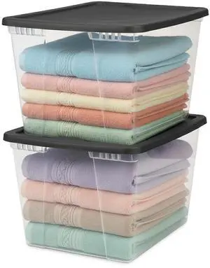 HOMZ 2-Pack Snaplock, Large Clear Plastic Storage Organizer Bins w/Lids, 56 Quart, Gray - Stackable Container Boxes for Bedroom, Bathroom, Garage, and Office Organization HOMZ 2-Pack Snaplock, Large Clear Plastic Storage Organizer Bins w/Lids, 56 Quart, Gray - Stackable Container Boxes for Bedroom, Bathroom, Garage, and Office Organization