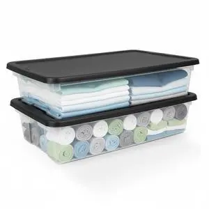 HOMZ 2-Pack Snaplock, Large Clear Plastic Storage Organizer Bins w/Lids, 41 Quart, Gray - Stackable Container Boxes for Bedroom, Bathroom, Garage, and Office Organization HOMZ 2-Pack Snaplock, Large Clear Plastic Storage Organizer Bins w/Lids, 41 Quart, Gray - Stackable Container Boxes for Bedroom, Bathroom, Garage, and Office Organization