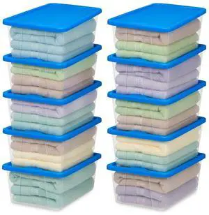 HOMZ 10-Pack Snaplock, Small Clear Plastic Storage Organizer Bins w/Lids, 6 Quart, Blue - Stackable Container Boxes for Bedroom, Bathroom, Garage, and Office Organization HOMZ 10-Pack Snaplock, Small Clear Plastic Storage Organizer Bins w/Lids, 6 Quart, Blue - Stackable Container Boxes for Bedroom, Bathroom, Garage, and Office Organization