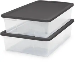 HOMZ 2-Pack Snaplock, Small Clear Plastic Storage Organizer Bins w/ Lids, 28 Quart, Gray - Stackable Container Boxes for Bedroom, Bathroom, Garage, and Office Organization HOMZ 2-Pack Snaplock, Small Clear Plastic Storage Organizer Bins w/ Lids, 28 Quart, Gray - Stackable Container Boxes for Bedroom, Bathroom, Garage, and Office Organization