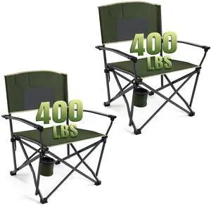 2 Pack Oversized Heavy Duty Camping Chairs for Adults 400LBS Capacity | Portable Folding Lawn Chair with Airflow Backrest, Durable Steel Frame, Cup Holder, Carry Bag for Outdoor, Sports, Fishing 2 Pack Oversized Heavy Duty Camping Chairs for Adults 400LBS Capacity | Portable Folding Lawn Chair with Airflow Backrest, Durable Steel Frame, Cup Holder, Carry Bag for Outdoor, Sports, Fishing