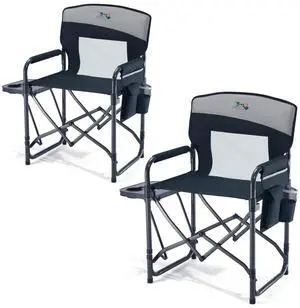 2 Pack Camping Directors Chair with Side Table & Breeze Mesh Backrest | Oversized Heavy Duty Lawn Chairs with Pocket, 1-Step Setup Portable Folding Camp Chair for Beach, Sports, Fishing, Tailgating 2 Pack Camping Directors Chair with Side Table & Breeze Mesh Backrest | Oversized Heavy Duty Lawn Chairs with Pocket, 1-Step Setup Portable Folding Camp Chair for Beach, Sports, Fishing, Tailgating